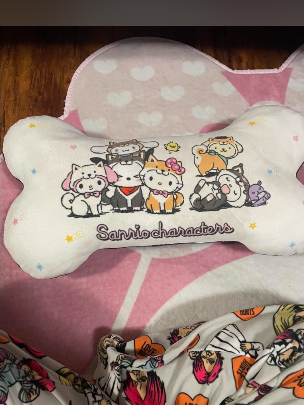 Sanrio Pink and White Plush Bone Pillow